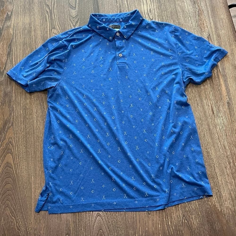 PGA Tour Golf Polo Shirt Short Sleeves Collared Button Front Printed Blue Sz XL